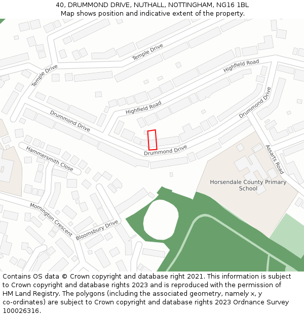 40, DRUMMOND DRIVE, NUTHALL, NOTTINGHAM, NG16 1BL: Location map and indicative extent of plot