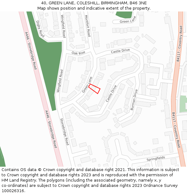 40, GREEN LANE, COLESHILL, BIRMINGHAM, B46 3NE: Location map and indicative extent of plot