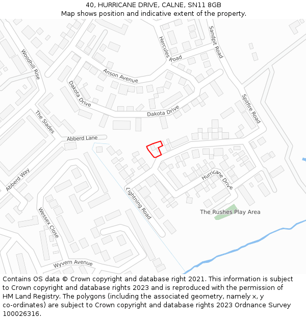 40, HURRICANE DRIVE, CALNE, SN11 8GB: Location map and indicative extent of plot