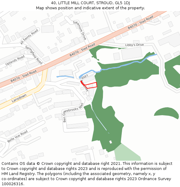 40, LITTLE MILL COURT, STROUD, GL5 1DJ: Location map and indicative extent of plot