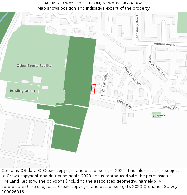 40, MEAD WAY, BALDERTON, NEWARK, NG24 3GA: Location map and indicative extent of plot