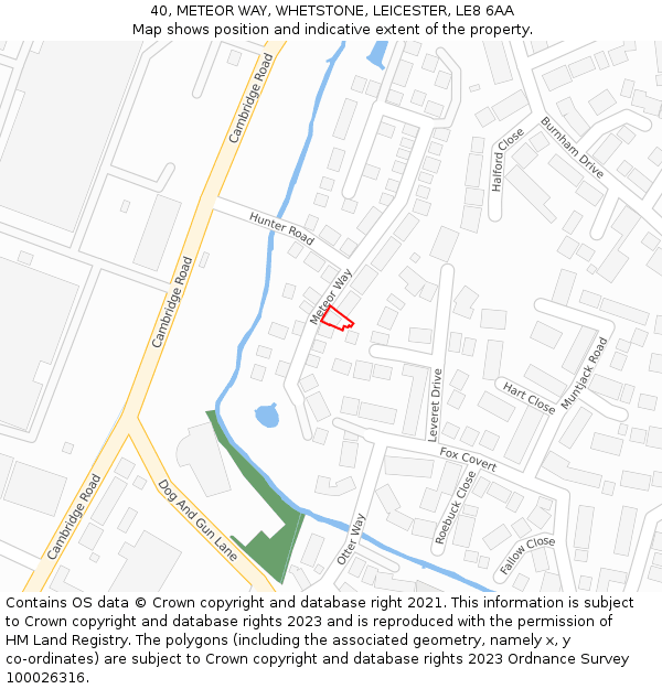 40, METEOR WAY, WHETSTONE, LEICESTER, LE8 6AA: Location map and indicative extent of plot