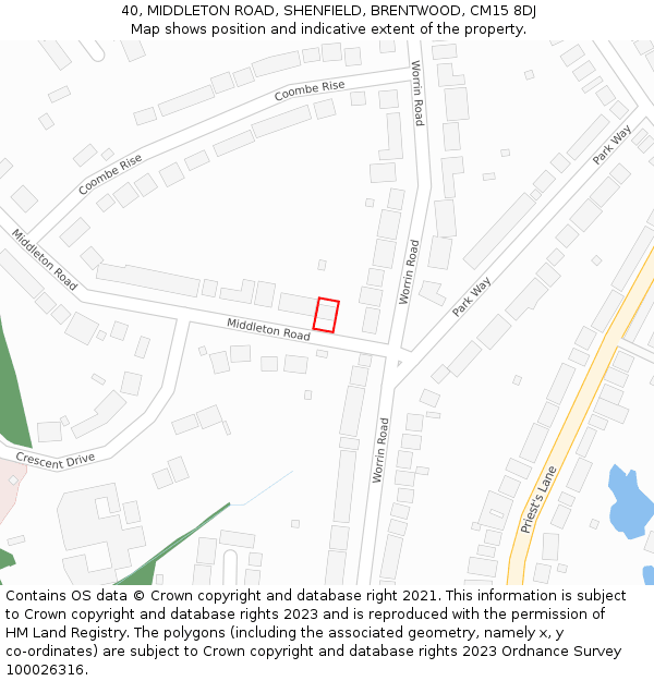 40, MIDDLETON ROAD, SHENFIELD, BRENTWOOD, CM15 8DJ: Location map and indicative extent of plot