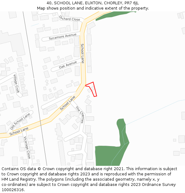 40, SCHOOL LANE, EUXTON, CHORLEY, PR7 6JL: Location map and indicative extent of plot