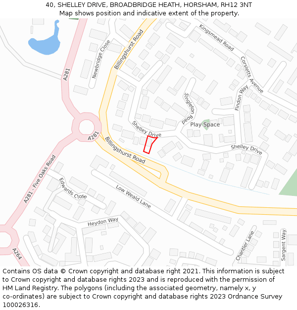 40, SHELLEY DRIVE, BROADBRIDGE HEATH, HORSHAM, RH12 3NT: Location map and indicative extent of plot