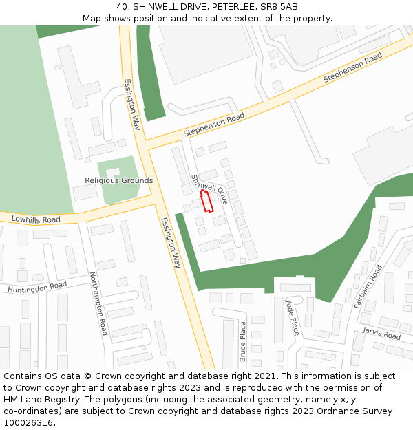 40, SHINWELL DRIVE, PETERLEE, SR8 5AB: Location map and indicative extent of plot