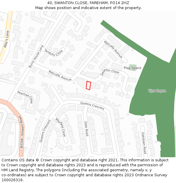 40, SWANTON CLOSE, FAREHAM, PO14 2HZ: Location map and indicative extent of plot