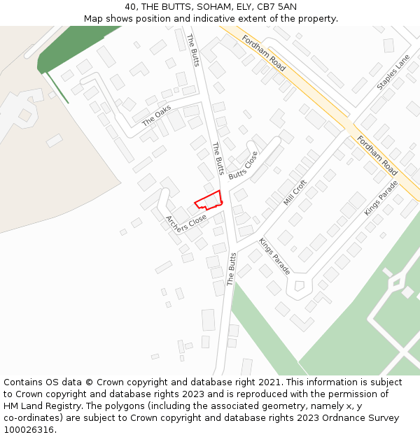 40, THE BUTTS, SOHAM, ELY, CB7 5AN: Location map and indicative extent of plot