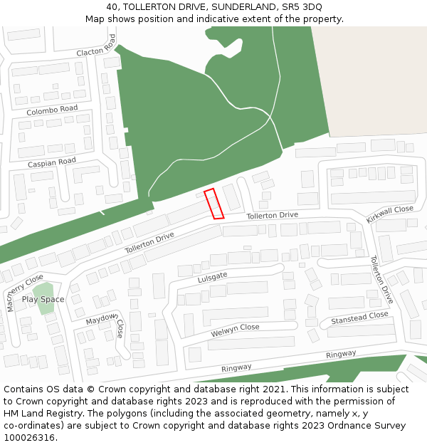 40, TOLLERTON DRIVE, SUNDERLAND, SR5 3DQ: Location map and indicative extent of plot