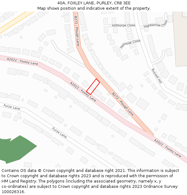 40A, FOXLEY LANE, PURLEY, CR8 3EE: Location map and indicative extent of plot