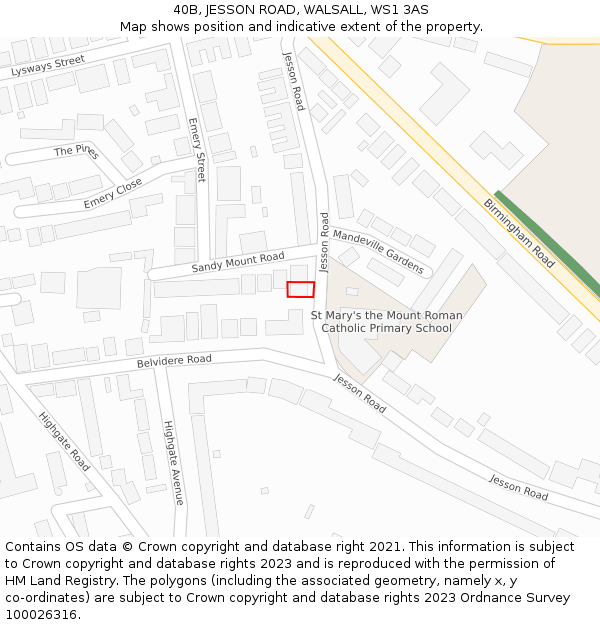 40B, JESSON ROAD, WALSALL, WS1 3AS: Location map and indicative extent of plot