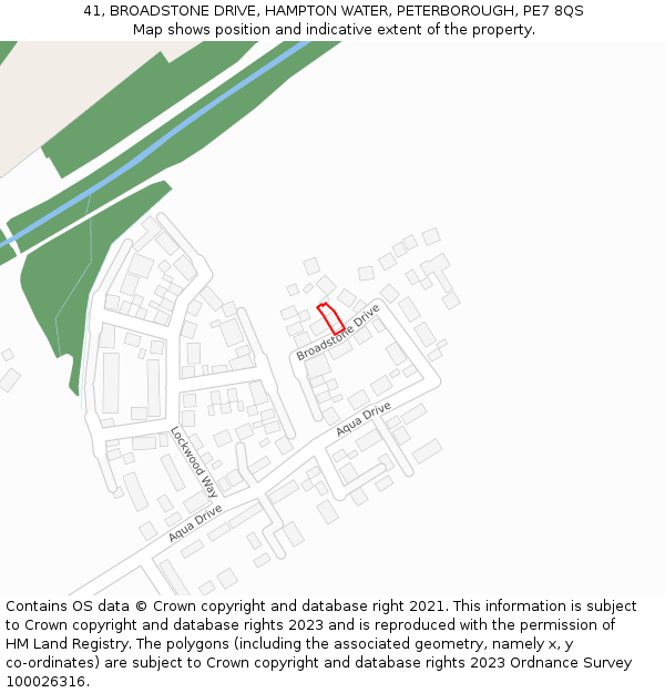 41, BROADSTONE DRIVE, HAMPTON WATER, PETERBOROUGH, PE7 8QS: Location map and indicative extent of plot