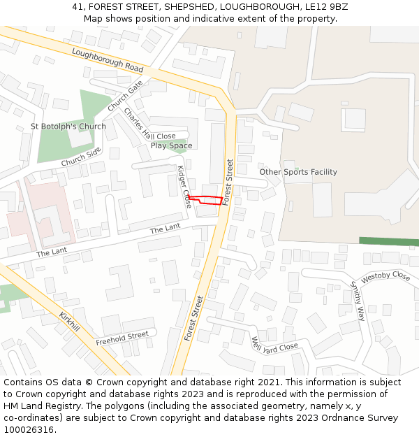 41, FOREST STREET, SHEPSHED, LOUGHBOROUGH, LE12 9BZ: Location map and indicative extent of plot