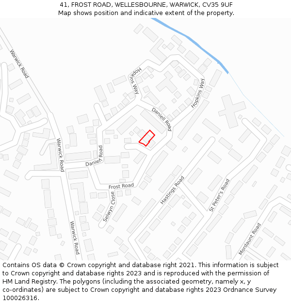 41, FROST ROAD, WELLESBOURNE, WARWICK, CV35 9UF: Location map and indicative extent of plot