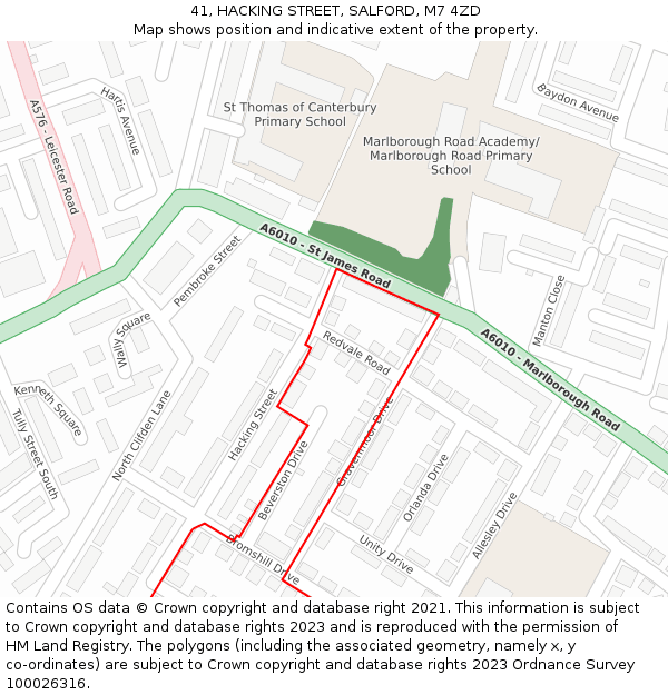 41, HACKING STREET, SALFORD, M7 4ZD: Location map and indicative extent of plot