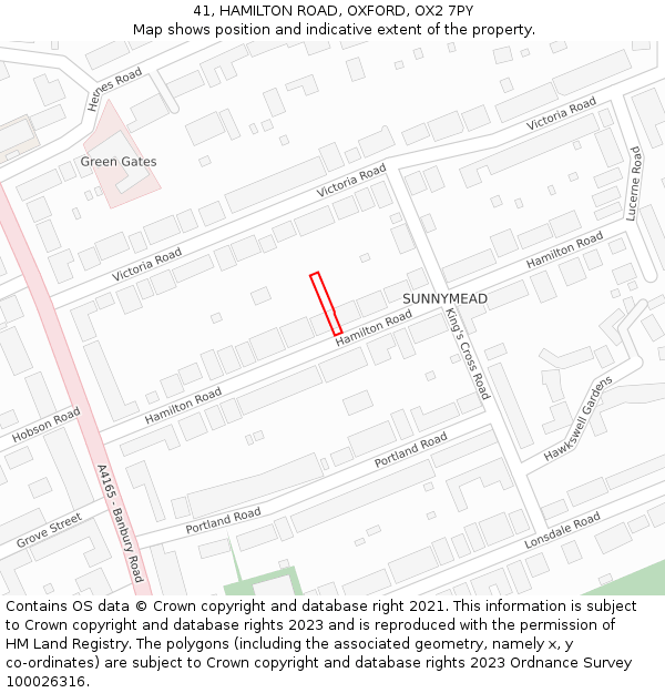 41, HAMILTON ROAD, OXFORD, OX2 7PY: Location map and indicative extent of plot