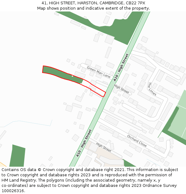 41, HIGH STREET, HARSTON, CAMBRIDGE, CB22 7PX: Location map and indicative extent of plot