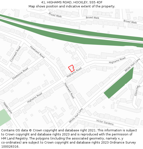 41, HIGHAMS ROAD, HOCKLEY, SS5 4DF: Location map and indicative extent of plot