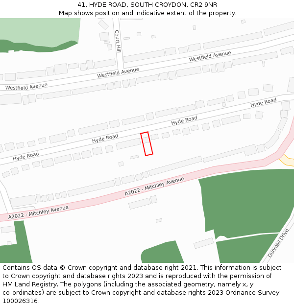 41, HYDE ROAD, SOUTH CROYDON, CR2 9NR: Location map and indicative extent of plot