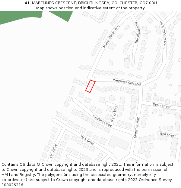 41, MARENNES CRESCENT, BRIGHTLINGSEA, COLCHESTER, CO7 0RU: Location map and indicative extent of plot