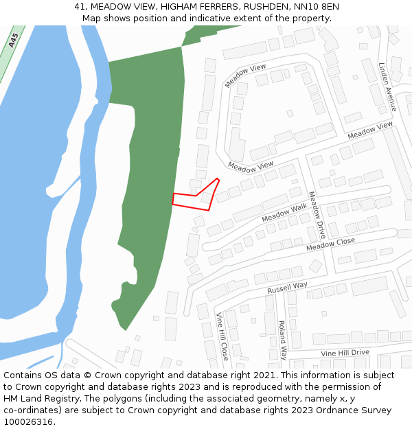 41, MEADOW VIEW, HIGHAM FERRERS, RUSHDEN, NN10 8EN: Location map and indicative extent of plot