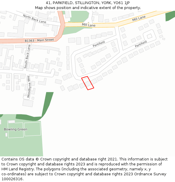 41, PARKFIELD, STILLINGTON, YORK, YO61 1JP: Location map and indicative extent of plot