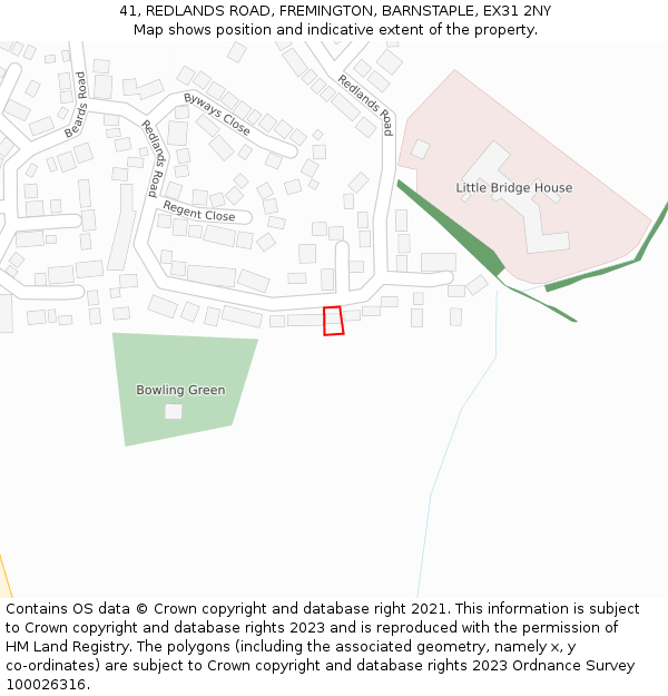 41, REDLANDS ROAD, FREMINGTON, BARNSTAPLE, EX31 2NY: Location map and indicative extent of plot