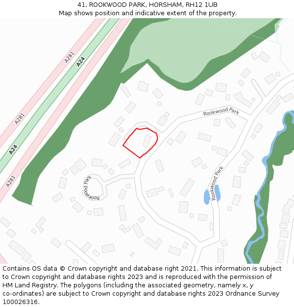 41, ROOKWOOD PARK, HORSHAM, RH12 1UB: Location map and indicative extent of plot