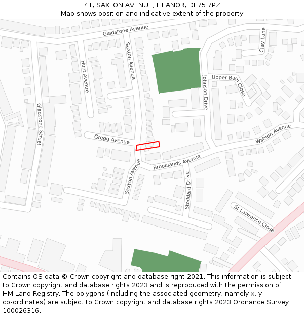 41, SAXTON AVENUE, HEANOR, DE75 7PZ: Location map and indicative extent of plot