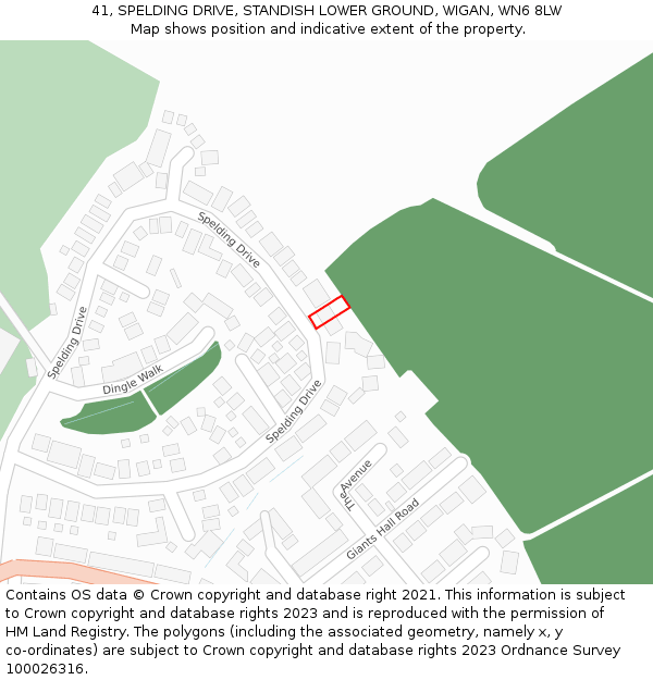 41, SPELDING DRIVE, STANDISH LOWER GROUND, WIGAN, WN6 8LW: Location map and indicative extent of plot