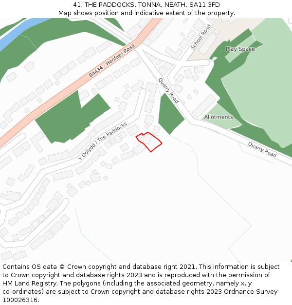 41, THE PADDOCKS, TONNA, NEATH, SA11 3FD: Location map and indicative extent of plot