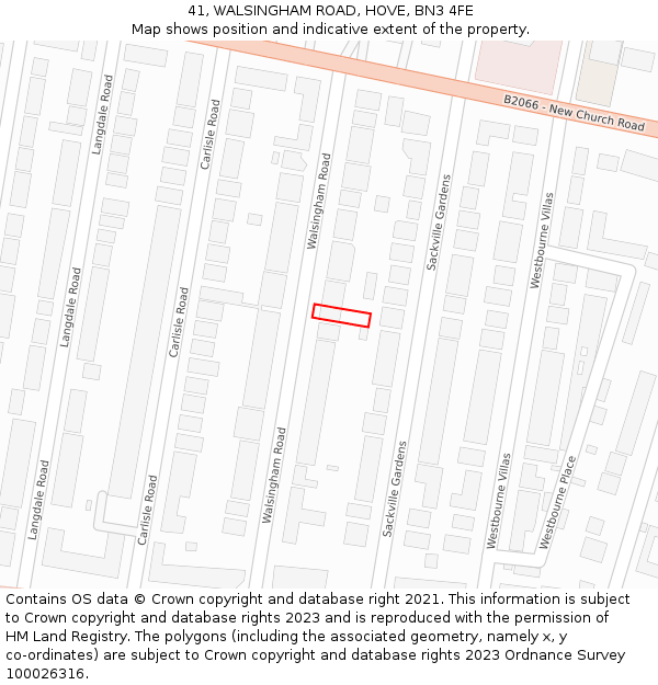 41, WALSINGHAM ROAD, HOVE, BN3 4FE: Location map and indicative extent of plot