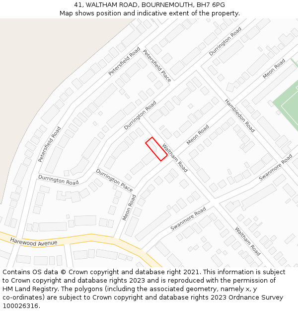 41, WALTHAM ROAD, BOURNEMOUTH, BH7 6PG: Location map and indicative extent of plot