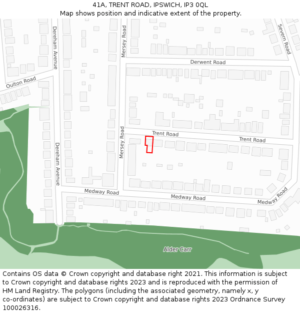 41A, TRENT ROAD, IPSWICH, IP3 0QL: Location map and indicative extent of plot