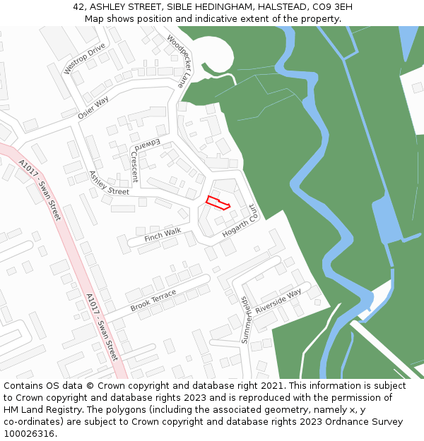 42, ASHLEY STREET, SIBLE HEDINGHAM, HALSTEAD, CO9 3EH: Location map and indicative extent of plot