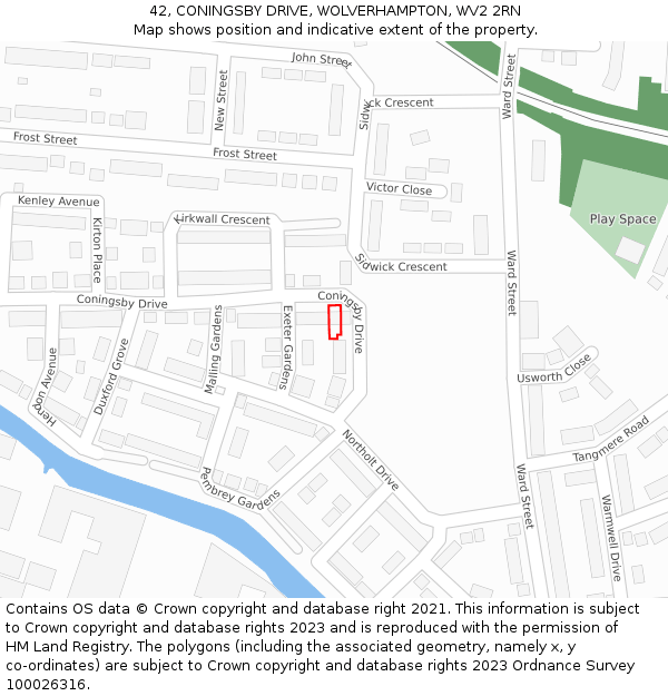 42, CONINGSBY DRIVE, WOLVERHAMPTON, WV2 2RN: Location map and indicative extent of plot