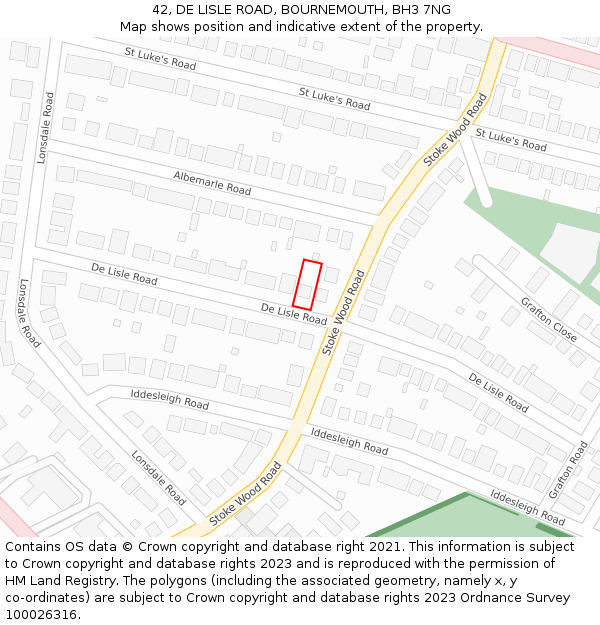 42, DE LISLE ROAD, BOURNEMOUTH, BH3 7NG: Location map and indicative extent of plot