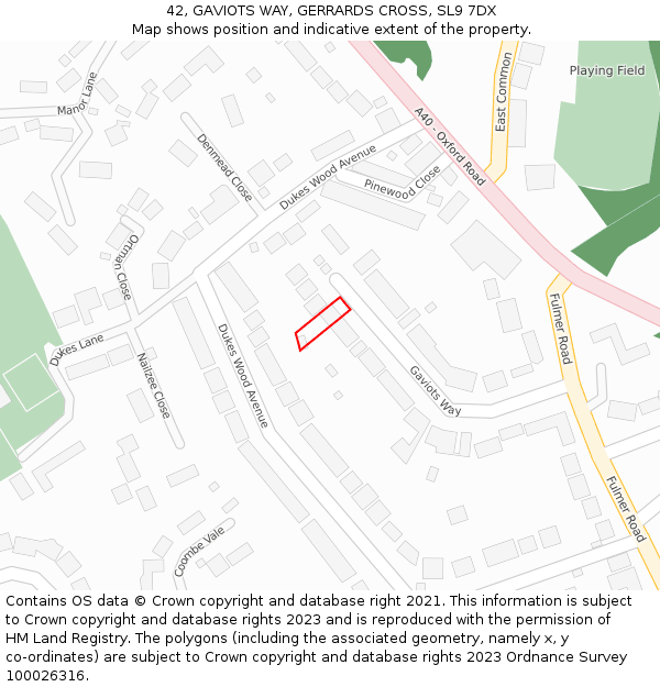 42, GAVIOTS WAY, GERRARDS CROSS, SL9 7DX: Location map and indicative extent of plot