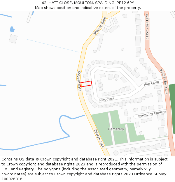 42, HATT CLOSE, MOULTON, SPALDING, PE12 6PY: Location map and indicative extent of plot