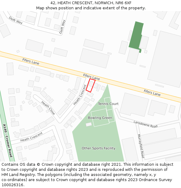 42, HEATH CRESCENT, NORWICH, NR6 6XF: Location map and indicative extent of plot