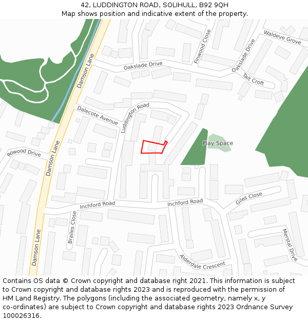 42, LUDDINGTON ROAD, SOLIHULL, B92 9QH: Location map and indicative extent of plot