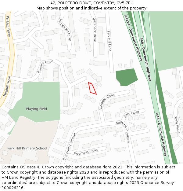 42, POLPERRO DRIVE, COVENTRY, CV5 7PU: Location map and indicative extent of plot