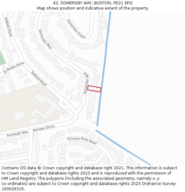 42, SOMERSBY WAY, BOSTON, PE21 9PQ: Location map and indicative extent of plot