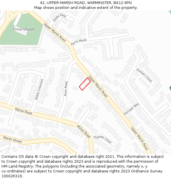 42, UPPER MARSH ROAD, WARMINSTER, BA12 9PN: Location map and indicative extent of plot