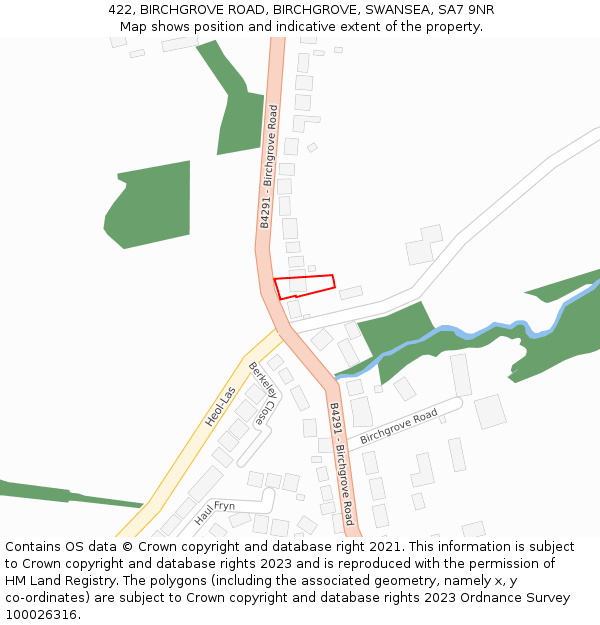 422, BIRCHGROVE ROAD, BIRCHGROVE, SWANSEA, SA7 9NR: Location map and indicative extent of plot