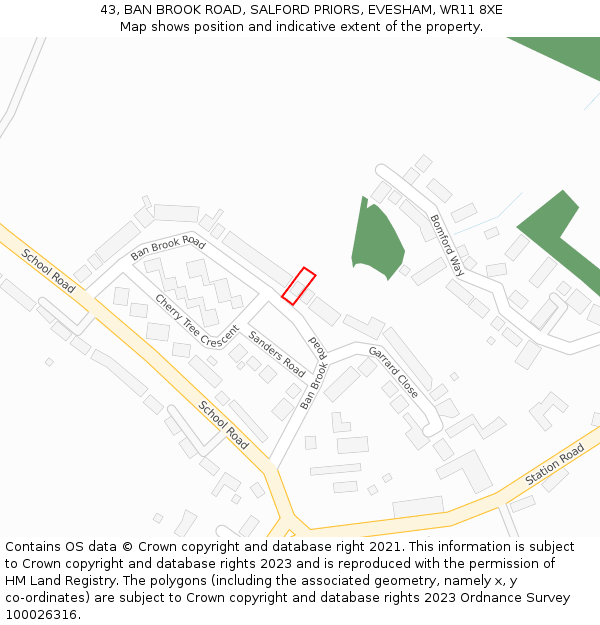 43, BAN BROOK ROAD, SALFORD PRIORS, EVESHAM, WR11 8XE: Location map and indicative extent of plot