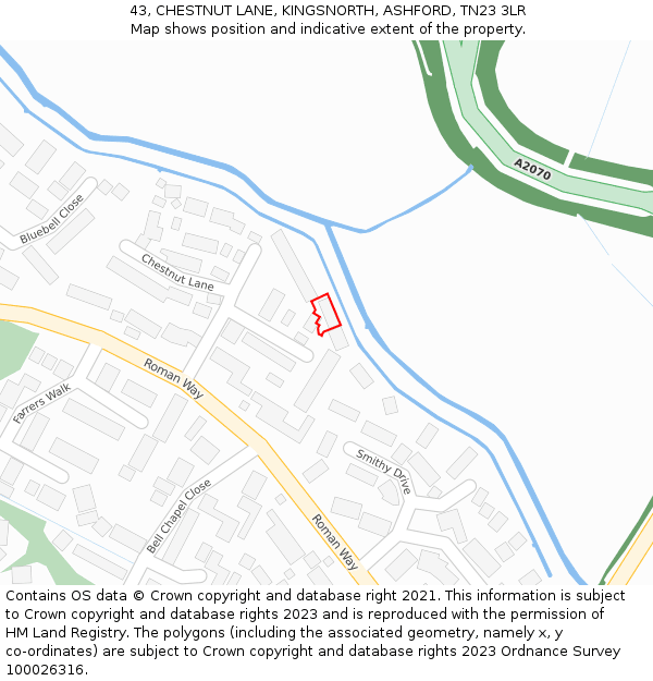 43, CHESTNUT LANE, KINGSNORTH, ASHFORD, TN23 3LR: Location map and indicative extent of plot