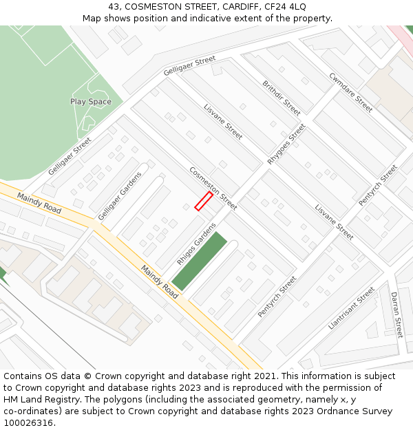 43, COSMESTON STREET, CARDIFF, CF24 4LQ: Location map and indicative extent of plot