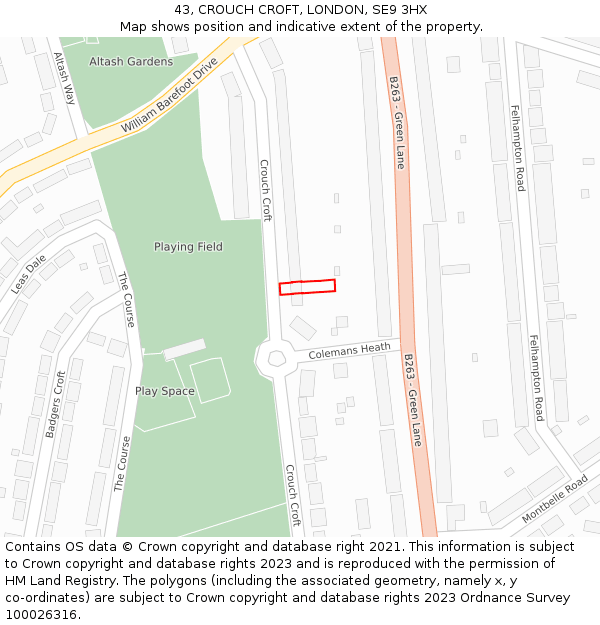 43, CROUCH CROFT, LONDON, SE9 3HX: Location map and indicative extent of plot