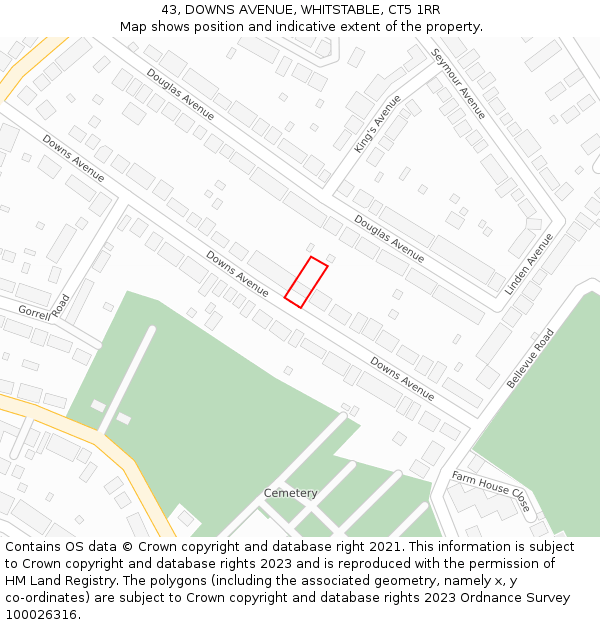 43, DOWNS AVENUE, WHITSTABLE, CT5 1RR: Location map and indicative extent of plot